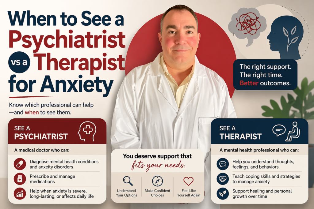 When to See a Psychiatrist vs a Therapist for Anxiety
